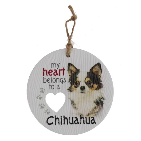Ceramic Piece Of My Heart Long Chihuahua Hanging Plaque