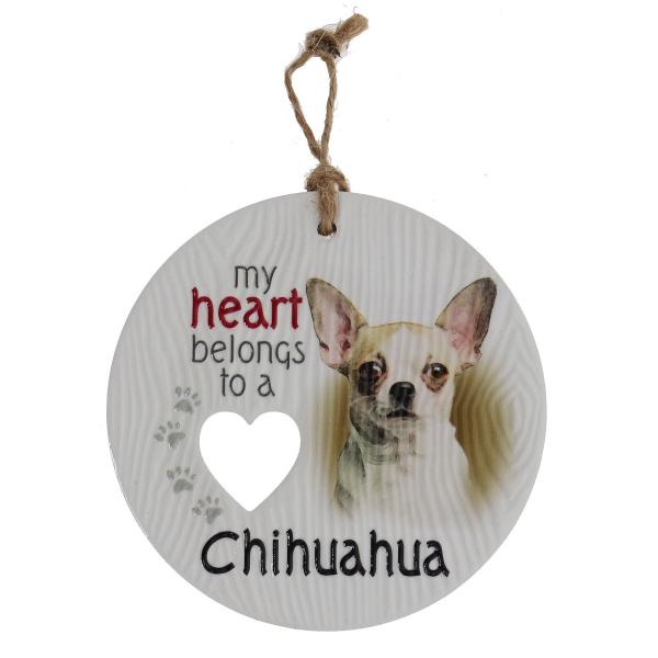Ceramic Piece Of My Heart Short Chihuahua Hanging Plaque