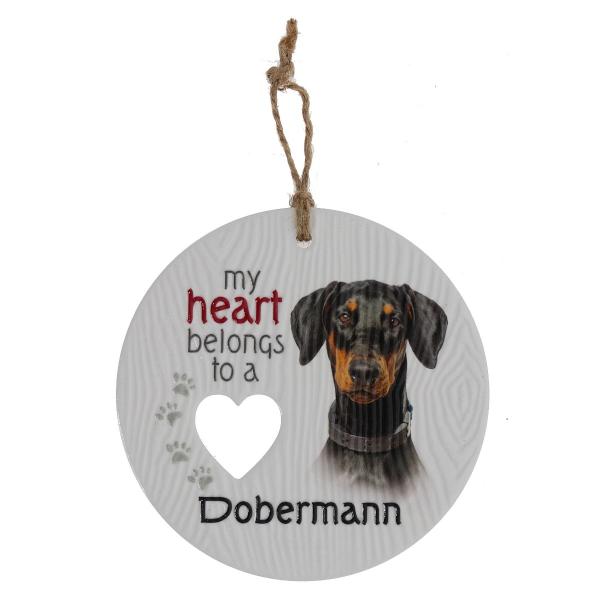 Ceramic Piece Of My Heart Dobermann Hanging Plaque