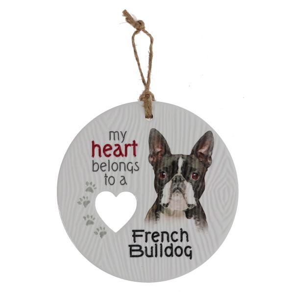Ceramic Piece Of My Heart French Bulldog Hanging Plaque