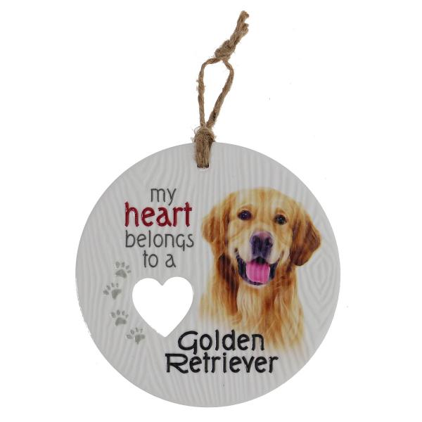 Ceramic Piece Of My Heart Golden Retriever Hanging Plaque