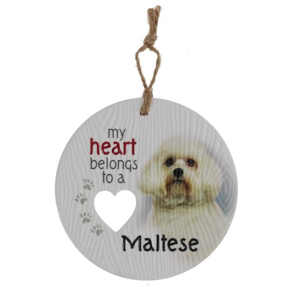 Ceramic Piece Of My Heart Maltese Hanging Plaque
