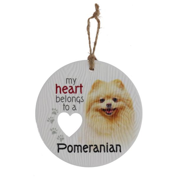 Ceramic Piece Of My Heart Pomeranian Hanging Plaque