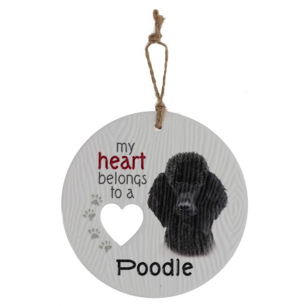 Ceramic Piece Of My Heart Black Poodle Hanging Plaque