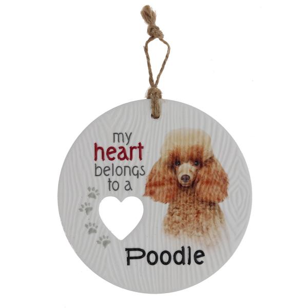 Ceramic Piece Of My Heart Brown Poodle Hanging Plaque