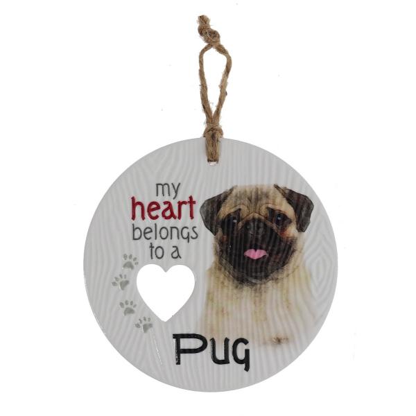 Ceramic Piece Of My Heart Pug Hanging Plaque