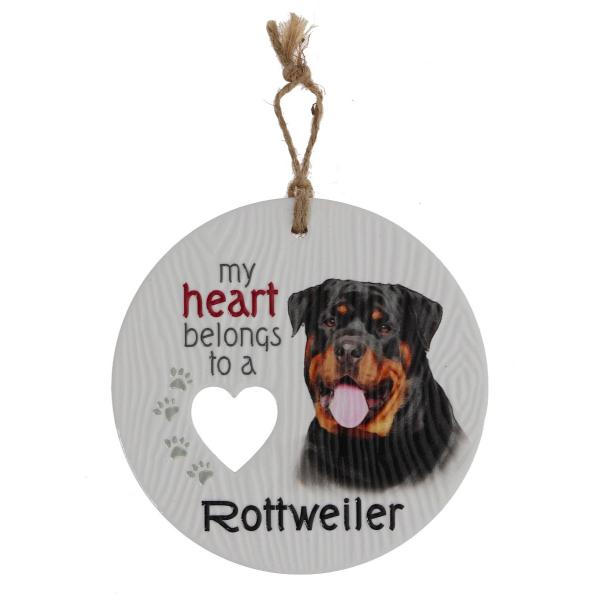 Ceramic Piece Of My Heart Rottweiler Hanging Plaque