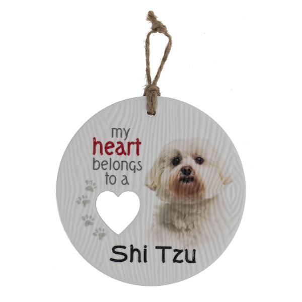 Ceramic Piece Of My Heart Shi Tzu Hanging Plaque