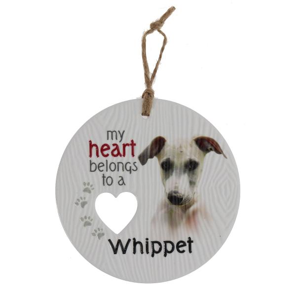 Ceramic Piece Of My Heart Whippet Hanging Plaque