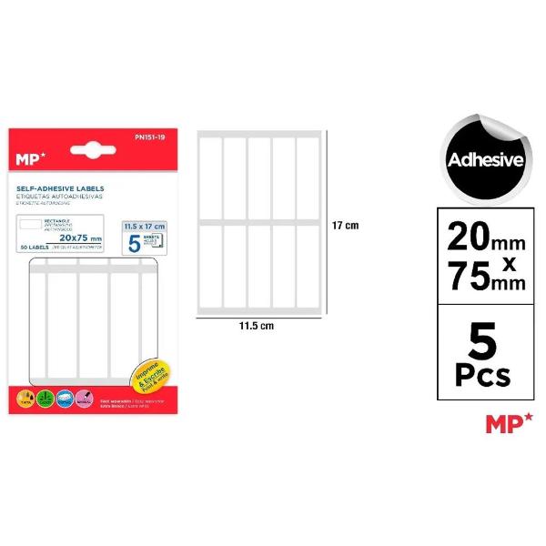 White Adhesive Labels - 20 x 75mm