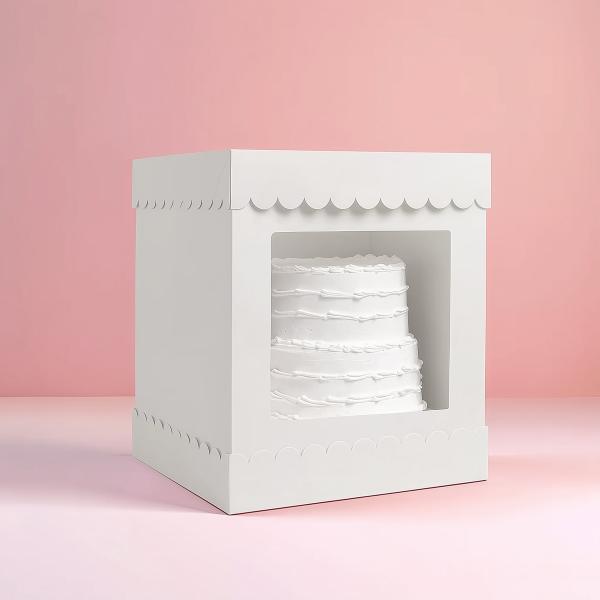 White Tall Scalloped Cake Box - 25.4cm x 25.4cm x 30.48cm
