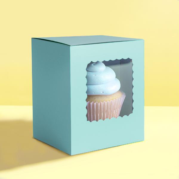 6 Pack Single Pastel Blue Scalloped Cupcake Box