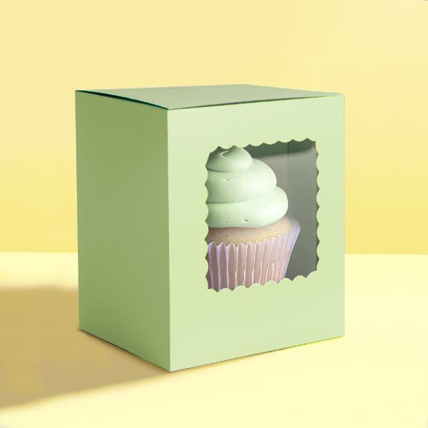 6 Pack Single Pastel Green Scalloped Cupcake Box