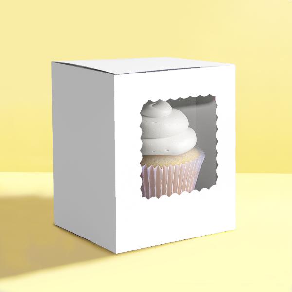 6 Pack Single White Scalloped Cupcake Box
