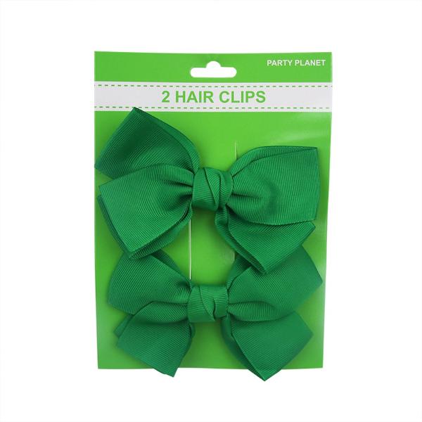 2 Pack Green Hair Clip Bow