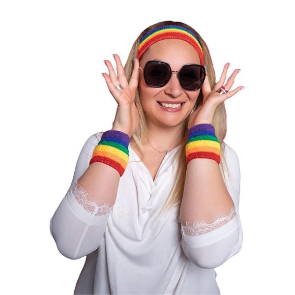 3 Pack Rainbow Head & Wrist Band Set