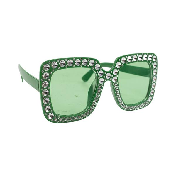 Green Blinged Square Party Glasses