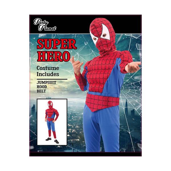 Man Muscle Super Hero Spider Costume - 11 - 12 Years