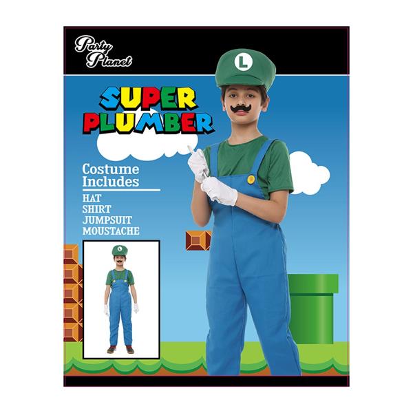 Super Plumber Green Boys Costume - 7 - 8 Years