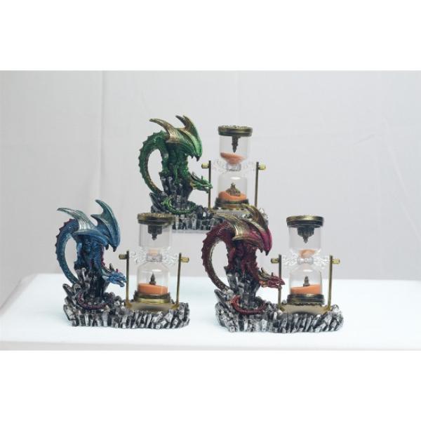 Resin Dragon Ornament With Hour Glass - 18cm