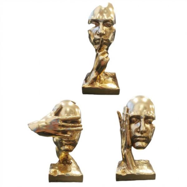 Resin Gold Human Face Statue - 9.5cm x 9cm x 20.5cm