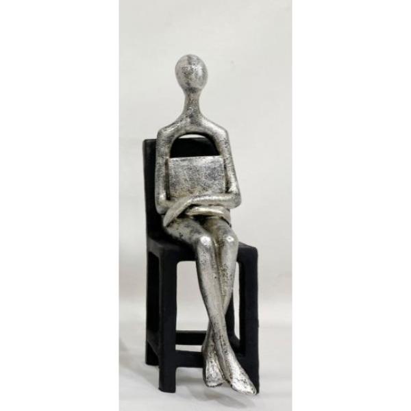 Resin Sitting Human Statue - 22.5cm