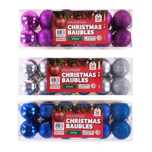 24 Pack Assorted Finish Traditional Baubles 4cm