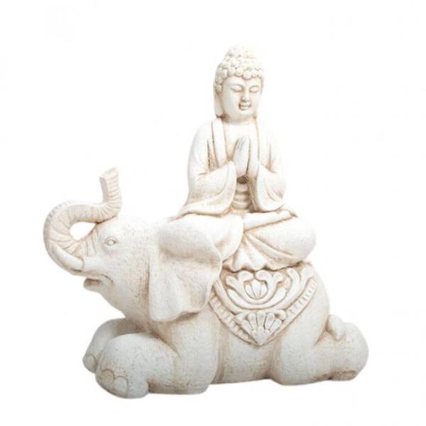 Magnesium Oxide Buddha On Elephant - 42cm