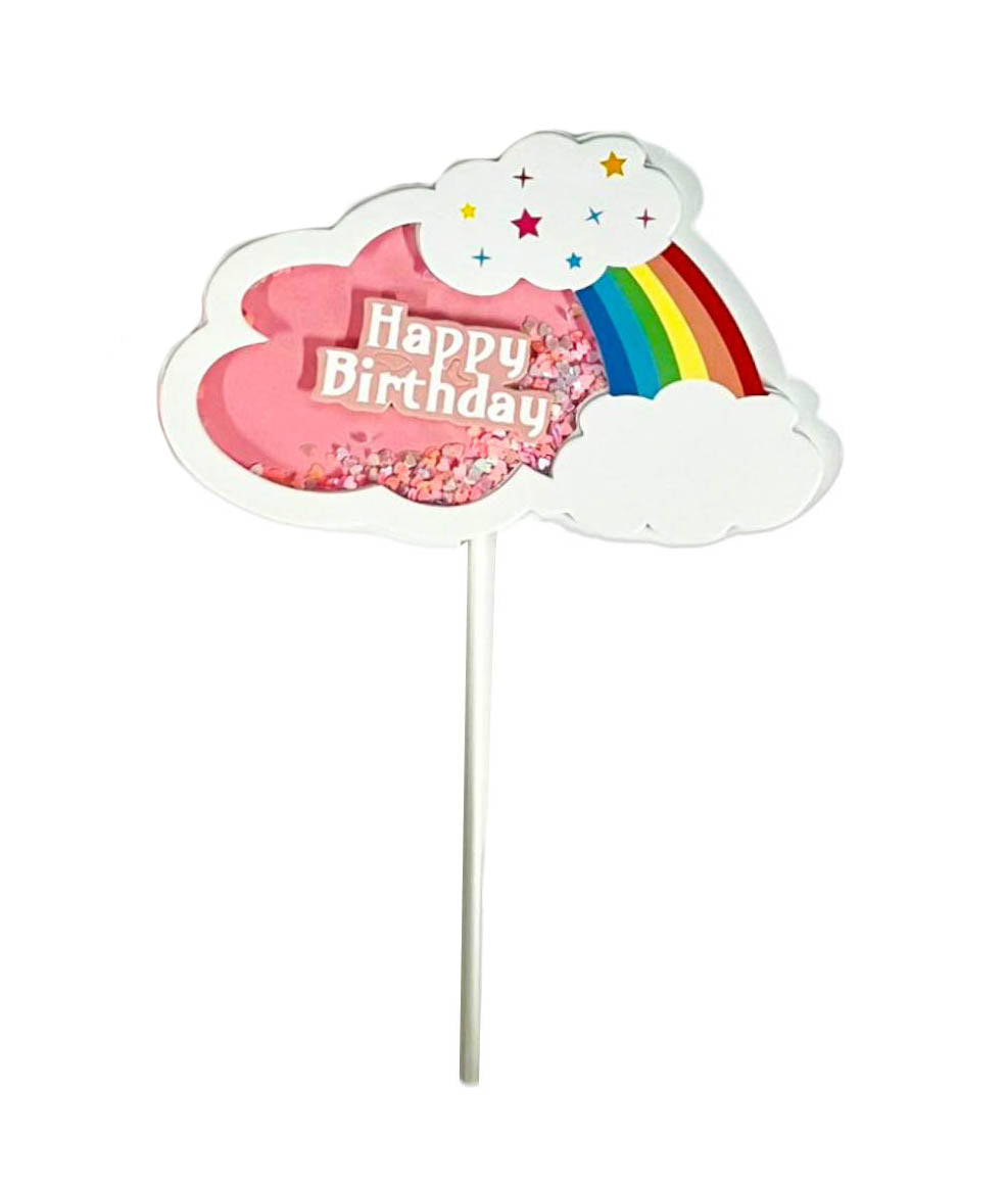 Rainbow Glitter Happy Birthday Cake Topper