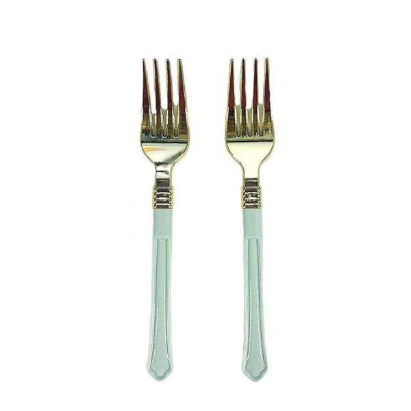 13 Pack Gold With Mint Handle Plastic Forks