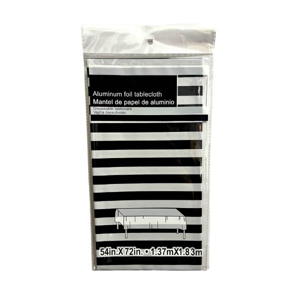 Black Stripe Foil Table Cloth - 137cm x 183cm