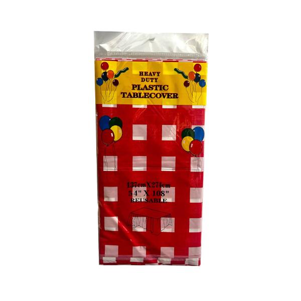 Red Checked Plastic Table Cover - 137cm x 274cm