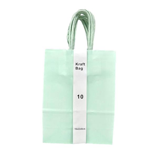 10 Pack Mint Green Kraft Bag - 16cm x 22cm x 8cm