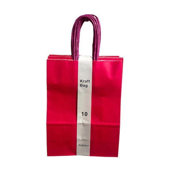 10 Pack Hot Pink Kraft Bag - 16cm x 22cm x 8cm