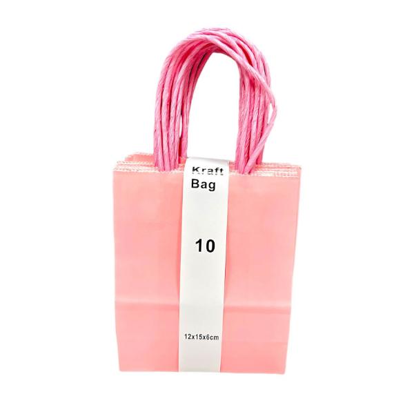 10 Pack Pink Kraft Bag - 12cm x 15cm x 6cm