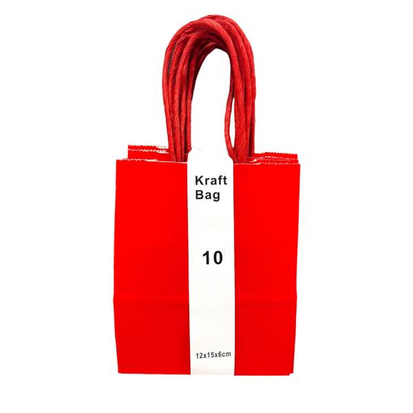 10 Pack Red Kraft Bag - 12cm x 15cm x 6cm