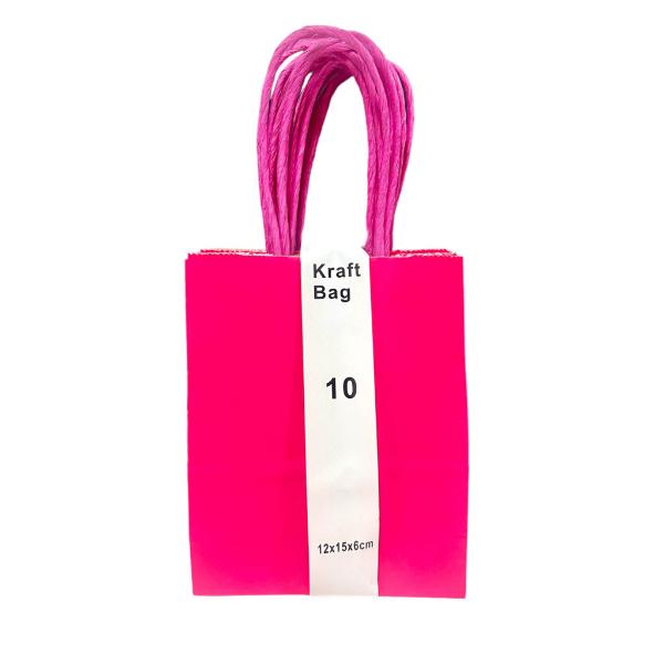 10 Pack Hot Pink Kraft Bag - 12cm x 15cm x 6cm