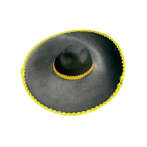 Round Black Mexican Hat With Gold Trim