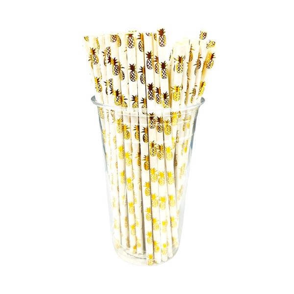 50 Pack Gold Pineapple Foil Straws