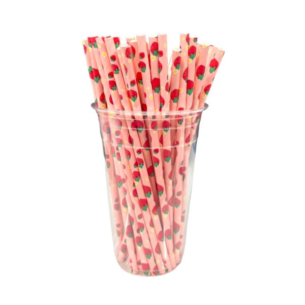 50 Pack Pink Strawberry Straws