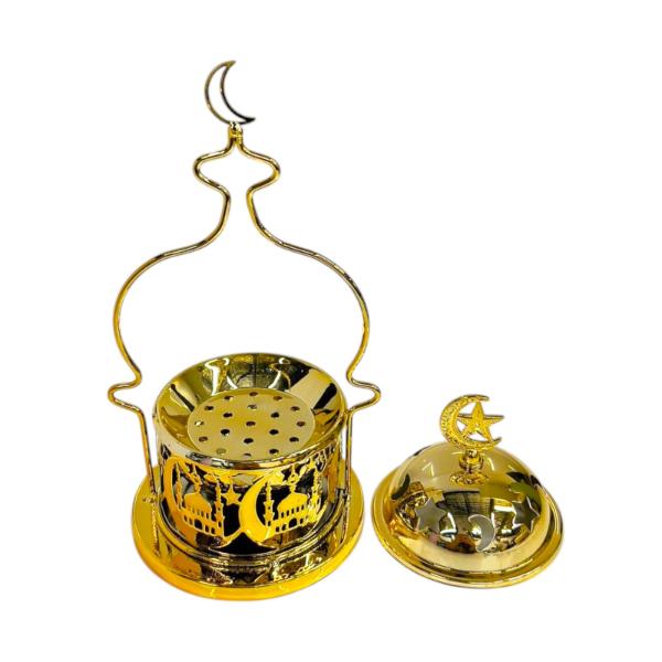 Ramadan Gold Incense Burner With Handle & Lid - 8cm x 20cm