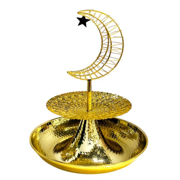 2 Tier Ramadan Gold Snack Platter Stand With Moon Star