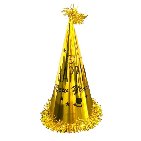 Gold Or Silver Tall NYE Party Hat With Tinsel - 34cm