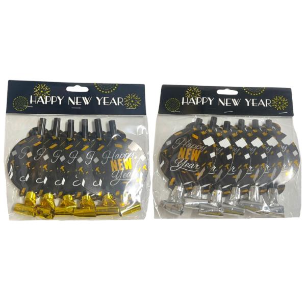 6 Pack Gold Or Silver NYE Party Blowers