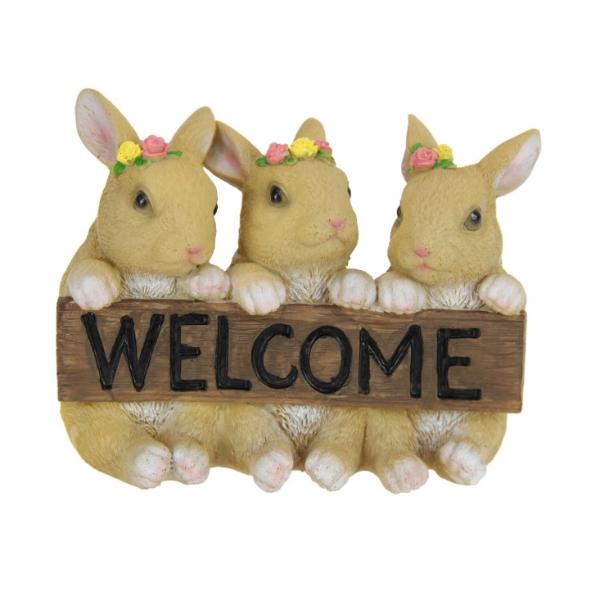 Rabbits With Flowers Welcome Sign - 14cm