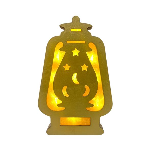Wooden Gold Decorative Battery Operated Light Up Lamp - 25cm