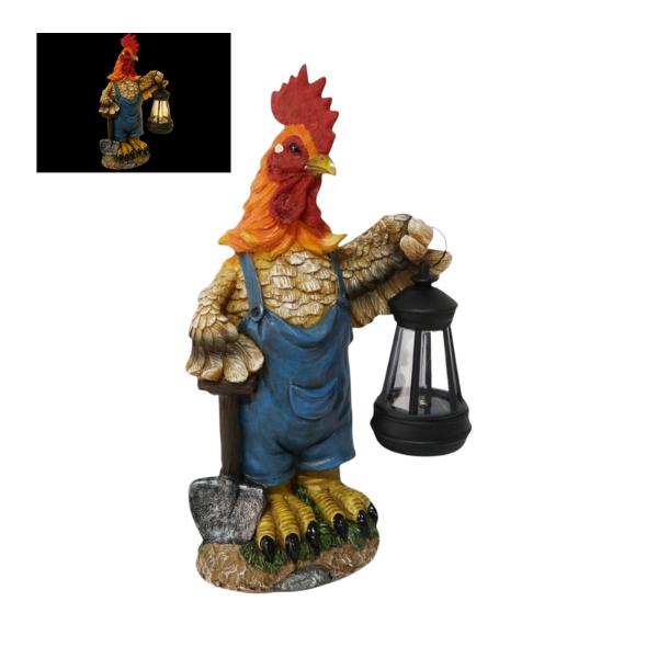 Rooster With Solar Lantern - 27cm