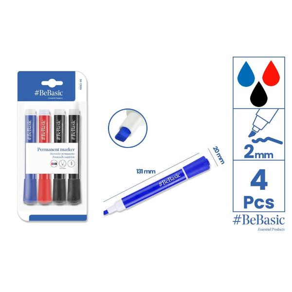 4 Pack Coloured Permenant Markers - 2mm