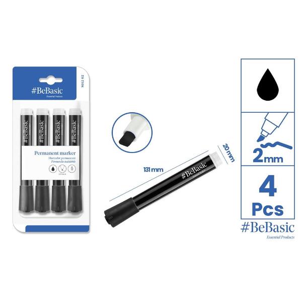 4 Pack Black Permenant Markers - 2mm