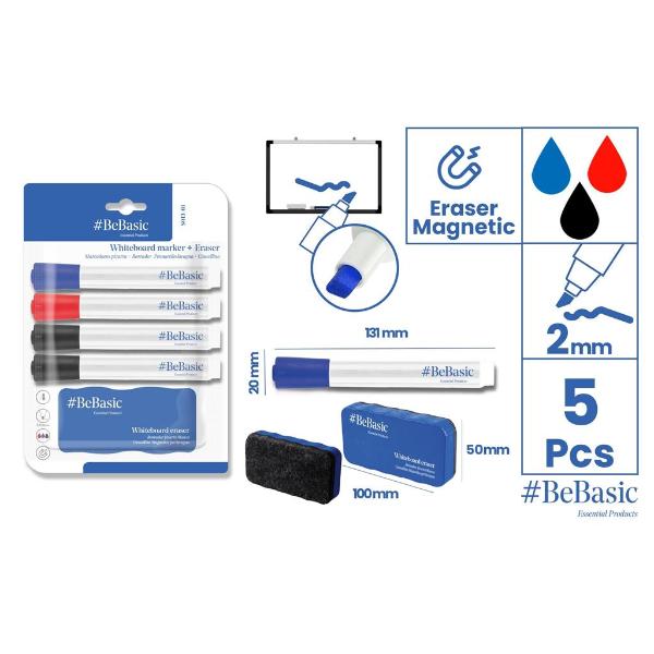 5 Pack Whiteboard Marker Plus Eraser